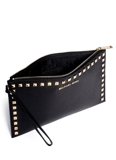 michael kors leather clutch black leather